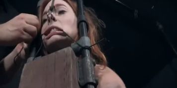 very cute redhead hesitant of wearing open mouth gag because of dental fear