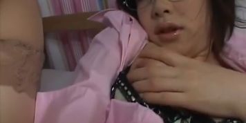 Kasumi Uehara with specs plays with her cunt