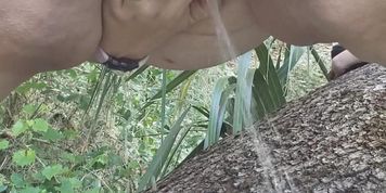 Bbw wife pissing in the woods