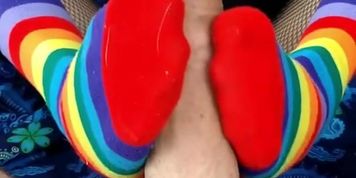 Skinny Wife In High Socks Gives Footjob For The First Time! Such A Sock Tease!