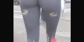 Sassy brunette brass with big booty gets taped from behind