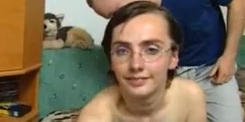 Hot! Short Hair Nerdy Glasses Teen Sloppy Blowjob and Fuck with CIM