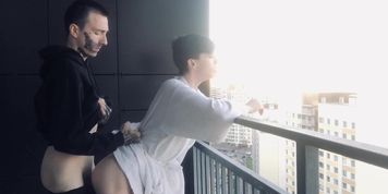 went to the shared balcony to smoke at the same time we had sex