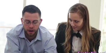 Petite student sucks dick