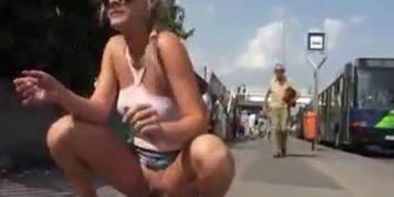 Girl nude in Public and kicked by an old man.