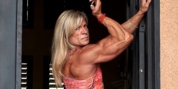 Muscle MILF Kris flexes her erotic, veiny body in tight clothes