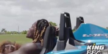 Curly haired cutie sucks a BBC in public..almost gets caught!