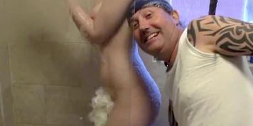 New to Porn Shy Blonde's first video shoot in the Shower