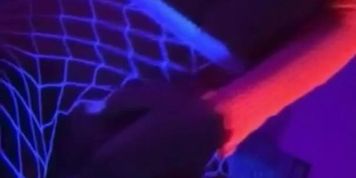 Hot blonde girl masturbates in neon room