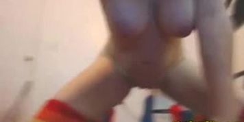 Big boobs rainbow stockings  teen going for a hardcore dildo ride