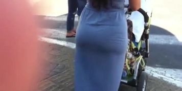 BIG SEXY ASS WALKING AND SHAKING IN A BLUE DRESS