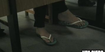 candid library flip flops dangling