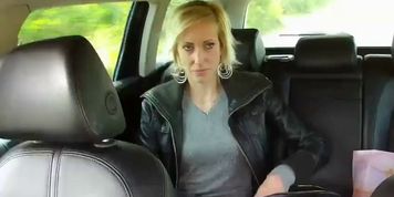 Blonde gets fucked and facial cumshot beside taxi