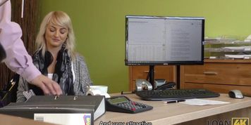 LOAN4K. Nice young lady gives a head and spreads legs in loan office