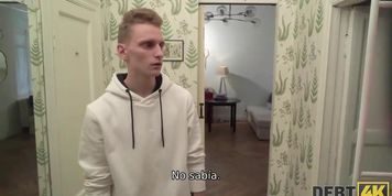 Debt4K. Skinny Miss Sucks Dick And Has Anal Sex With Rough Collector