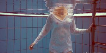 Hot sexy horny teen girl Melisa Darkova swimming nude alone