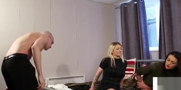 Duo instruct peeping perv to wank in lingerie