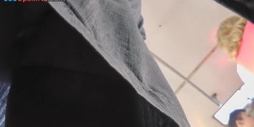 Hot upskirt porn with a slim gal in a public place