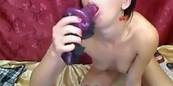 Russian Slut Deep Throating Her Long Dildo