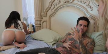Inked girl doggystyled after sharing her man