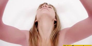 Petite blond-haired Bella cuddly hose