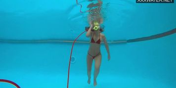 Lana Tanga in red lingerie masturbating underwater