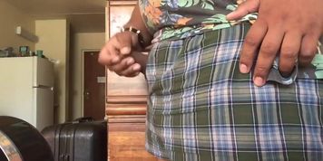Chubby Daddy fucks his toy while his roomie is out for a smoke (nearly caught!)