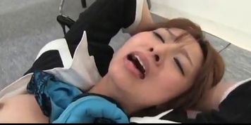 Asian office chick in ropes toyed and mouth fucked in gangbang