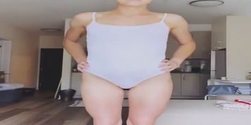 Perfect Brunette Strips Out of Shorts & Bathing Suit
