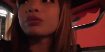 Delicate asian teen wtih small boobs sucks a thick rod till it erupts with a huge load