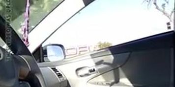 Car Flash Angry Girl at Bus Stop