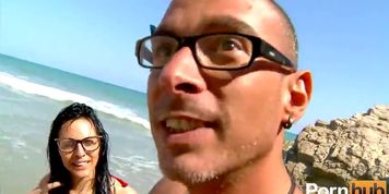 Spanish slut with glasses gets dicked hard on the beach