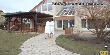 OLD4K. Chick tries swimming and being drilled by old boy in the pool