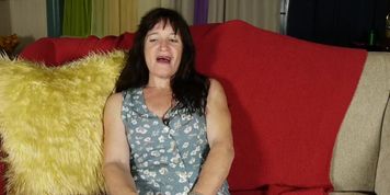 Sexy granny talks dirty and fucks her soaking wet pussy