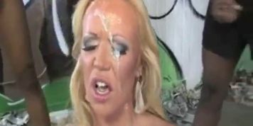 Ebony Bukkake On A Sexy Blonde Babe