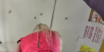 Nasty golden-haired upskirt cutie
