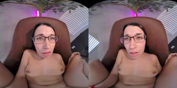 Adorable brunette in glasses gets off with her toys in VR