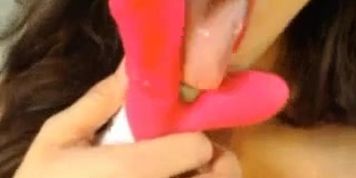 Hot Latina girl rides big toy for fun live show