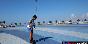 THAI SWINGER - Skateboarding fail of big butt Thai MILF who fucks at home after