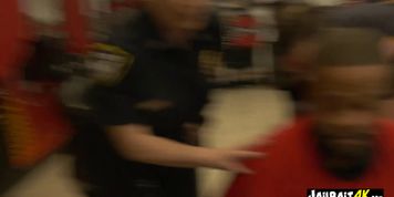 Perverted milf cops arrest Keith Williams and make him bang their cunts