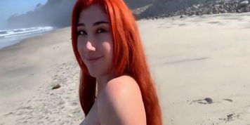 Enjoying the Beach and exposing my young pierced nipples