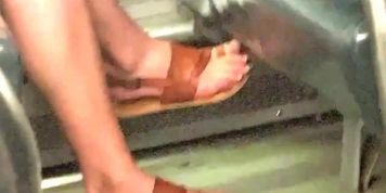 Candid Blonde Feet and Legs on Train