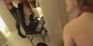 Two super hot blondes fucking with a strap-on in a changing room - video 1 (Strap On)