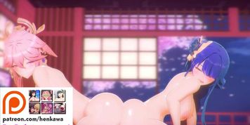 genshin impact 2 girls threesome - 4k 60fps hentai