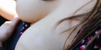 Topless big natural boobs topless in car
