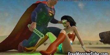 3D Wonder Woman sucking on Superman's rough cock