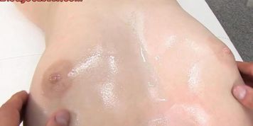 Redhead blowjob oiling boobs before jerking and sucking cock