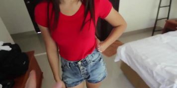 A horny man gets nice blowjob then drills Asian babe's hairy pussy very rough