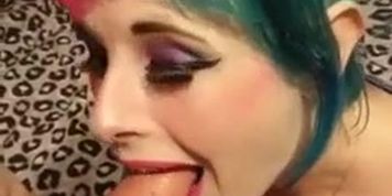 Clownfaced slut deepthroats and takes big facial