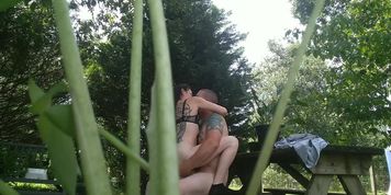 Neighbors hidden camera husband and wife have sex outside that turns into squirting throat fuck! 
